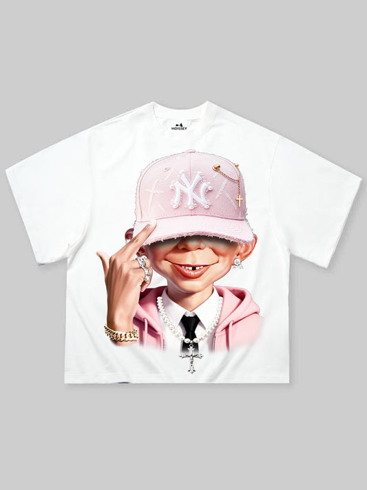 Pink gentleman bad boy print Boxy oversized T-shirt