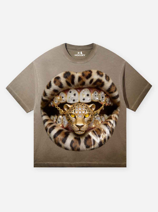 NOISSEY "GOLDEN LEOPARD" ART PRINT - ICED OUT GRILLS OVERSIZED TEE