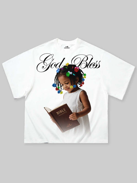 GOD BLESS Little Girl Print Boxy Oversized T-shirt
