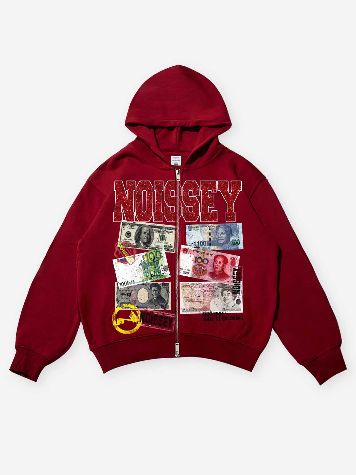 Own Noissey Own Money Glittering Red Print Hoodie