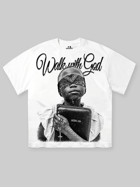"Walk with God" Character Print T-Shirt