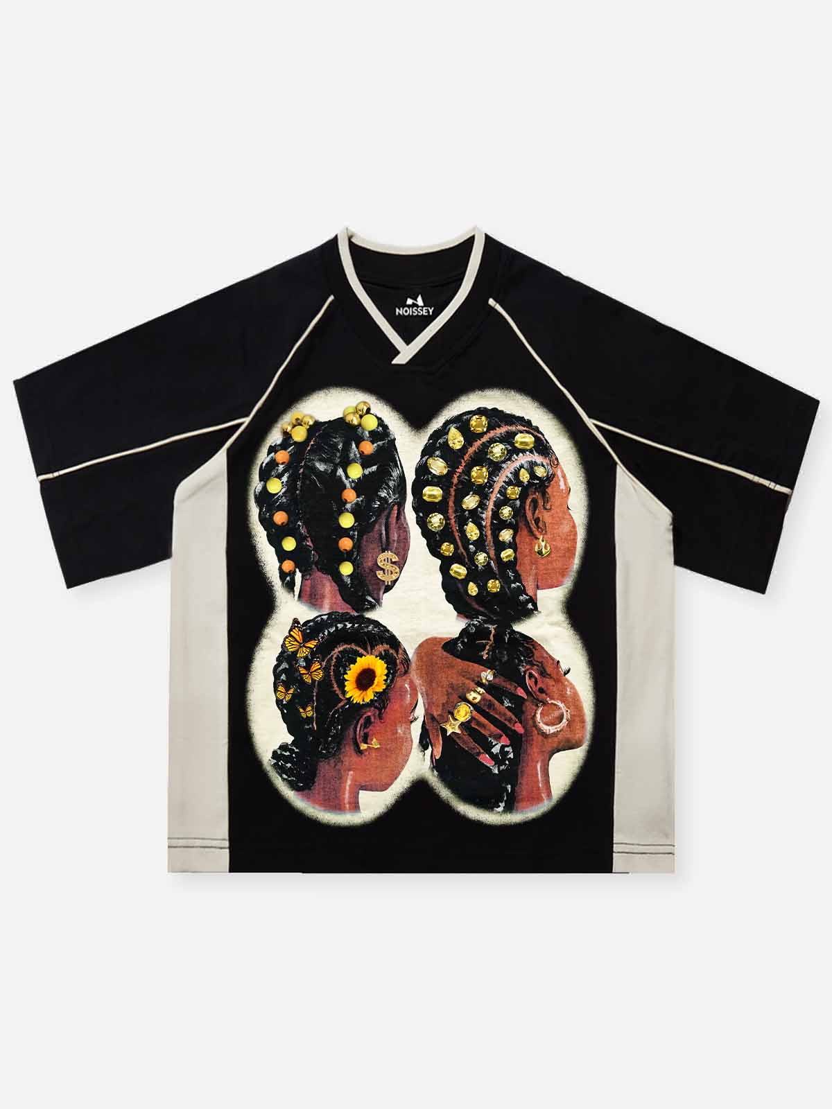 Four Girls' Braided Hair Preppy Style Print T-shirt