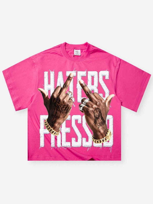 HATERS PRESSED! Pink Printed Boxy Oversized T-shirt