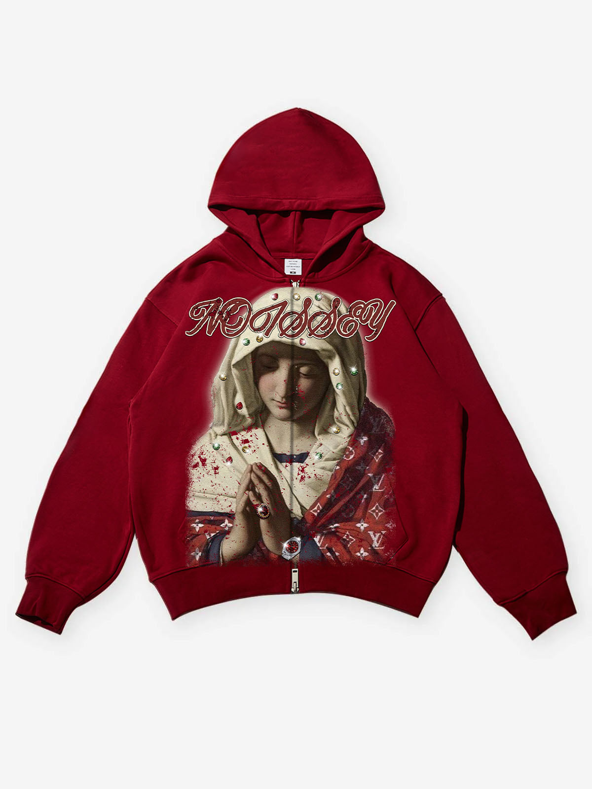 The Virgin Mary and Her Diamond-Robed Print Red Hoodie