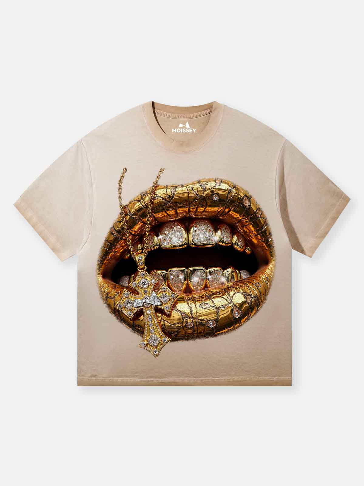 Desert Gold Art Diamond Lips Print T-Shirt
