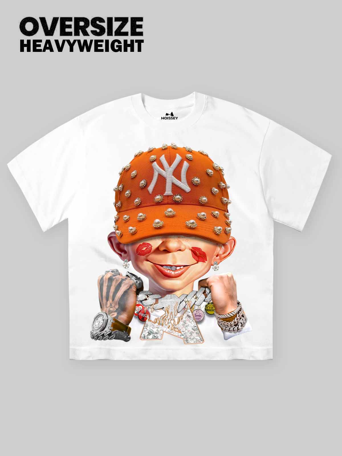 Bad Boy Holding a Big Necklace Print T-shirt