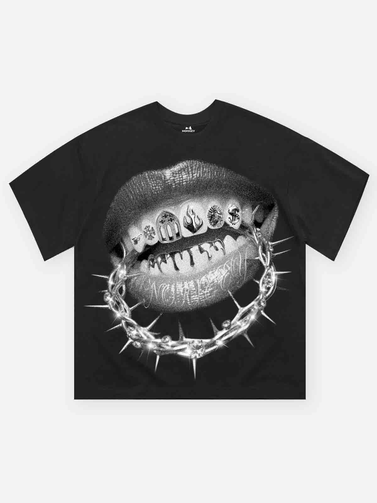 High Quality Thorn Crown Lips Print 350g T-shirt