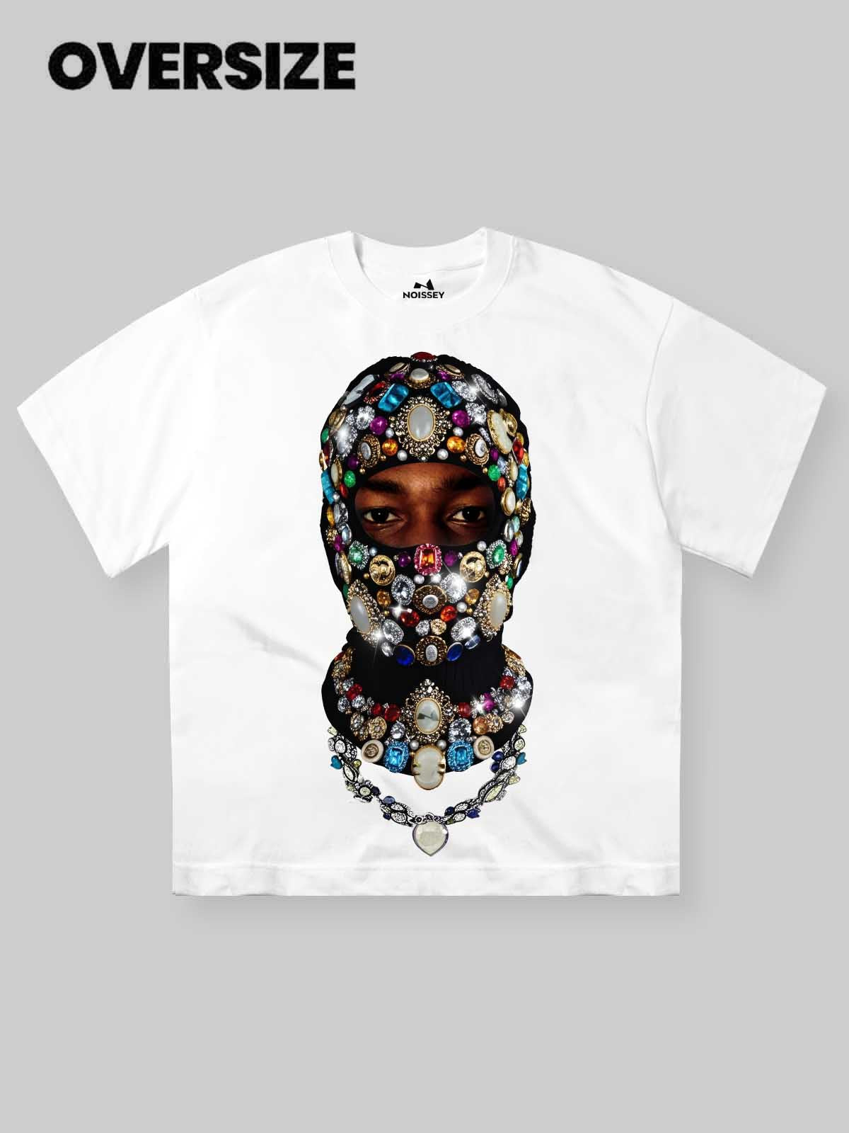 Luxurious Colorful Diamond Balaclava Print 310g T-shirt