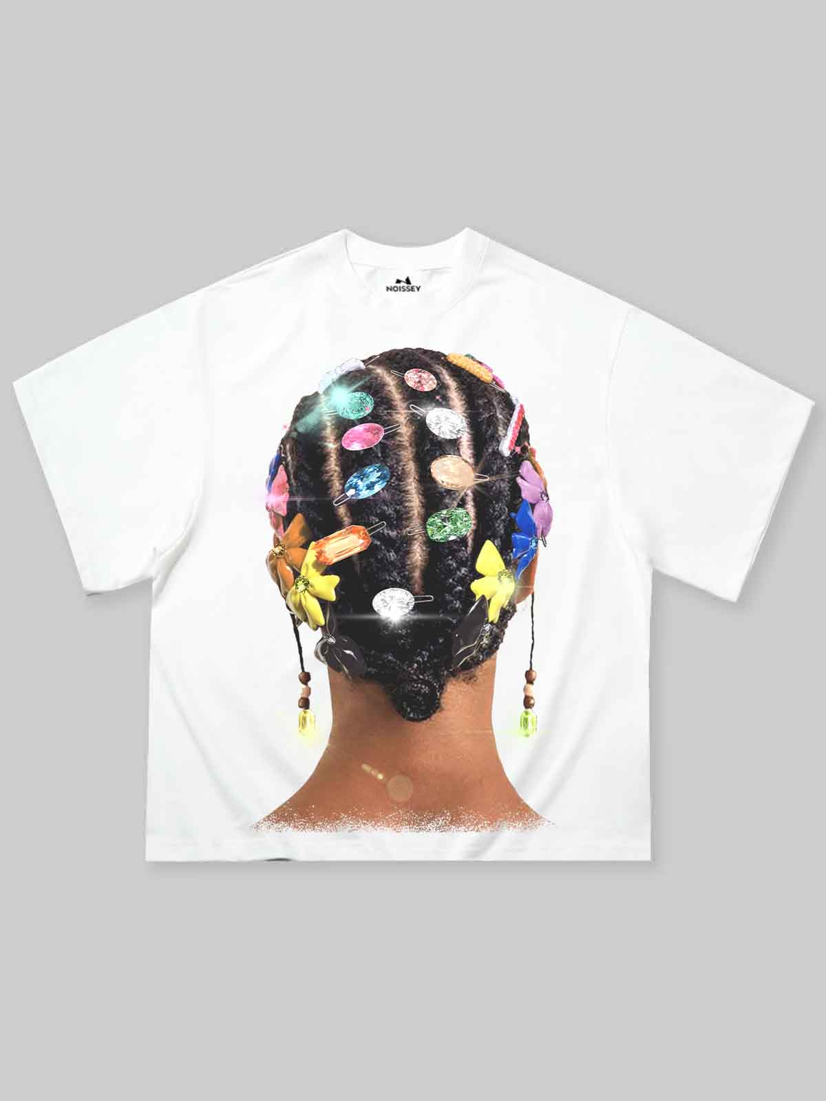 Vibrant Colored Diamonds and Trendy Braided Print Boxy Oversized T-shirt