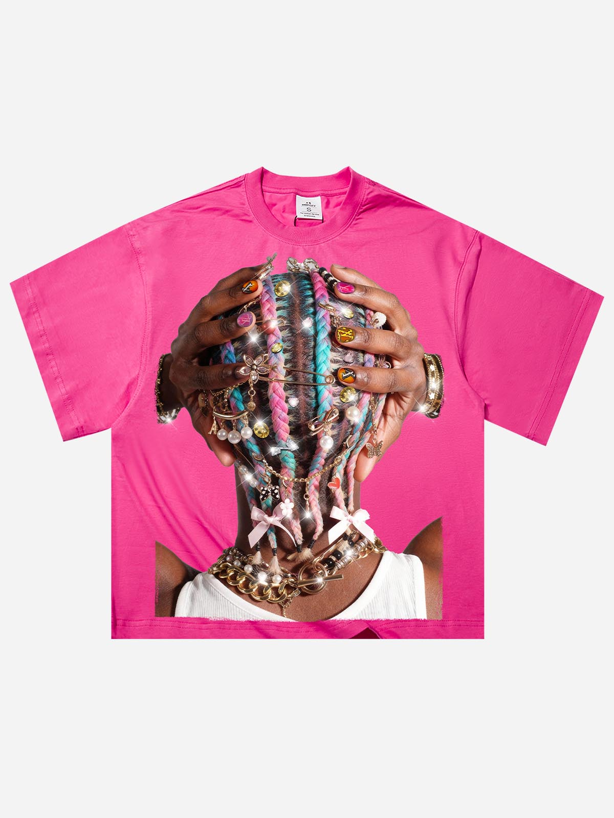 Dopamine-Colored Artistic Braided Boxy Oversized T-Shirt