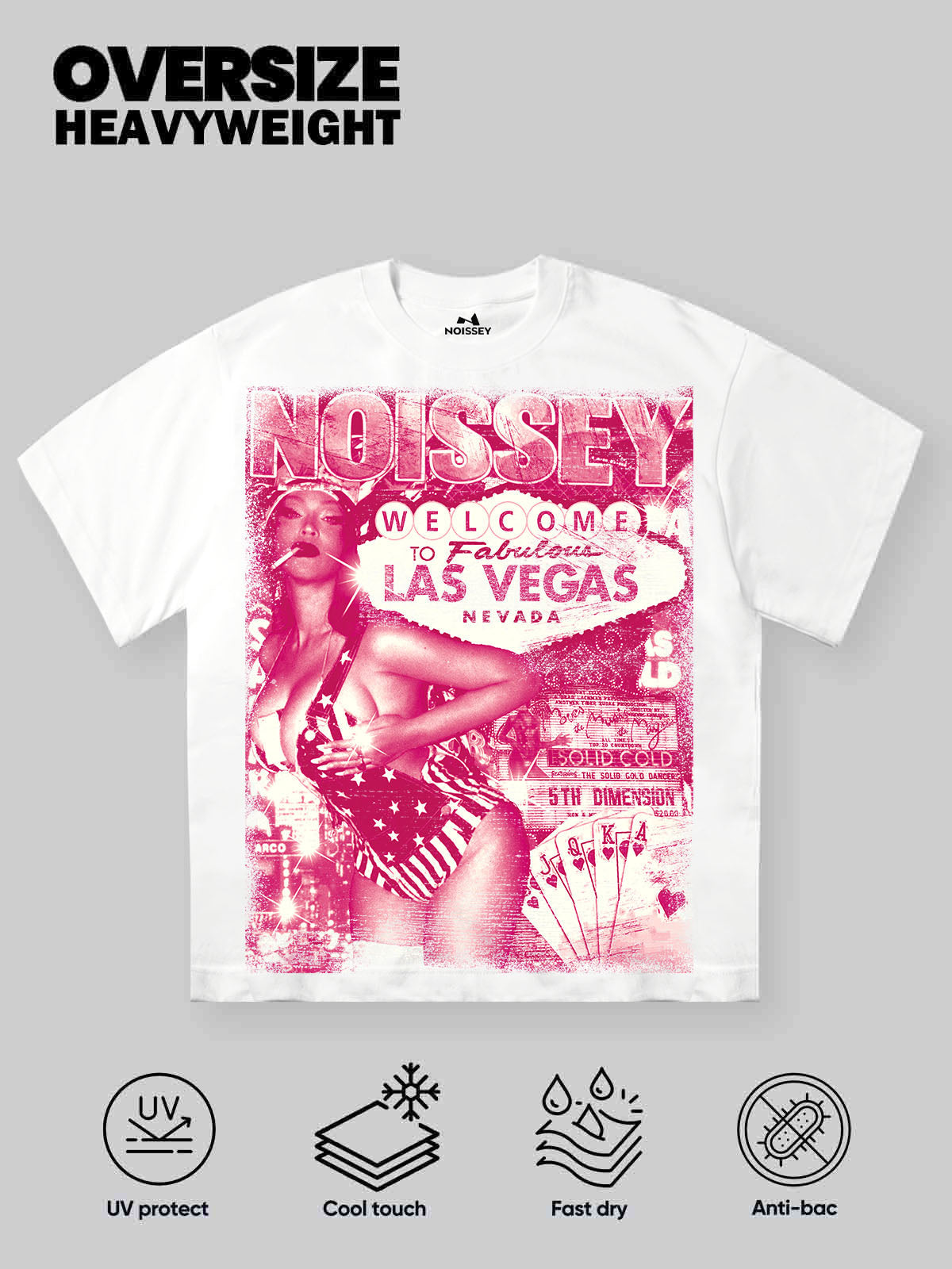 Las Vegas Sexy Lady Pink Silkscreen Monochrome Print T-Shirt