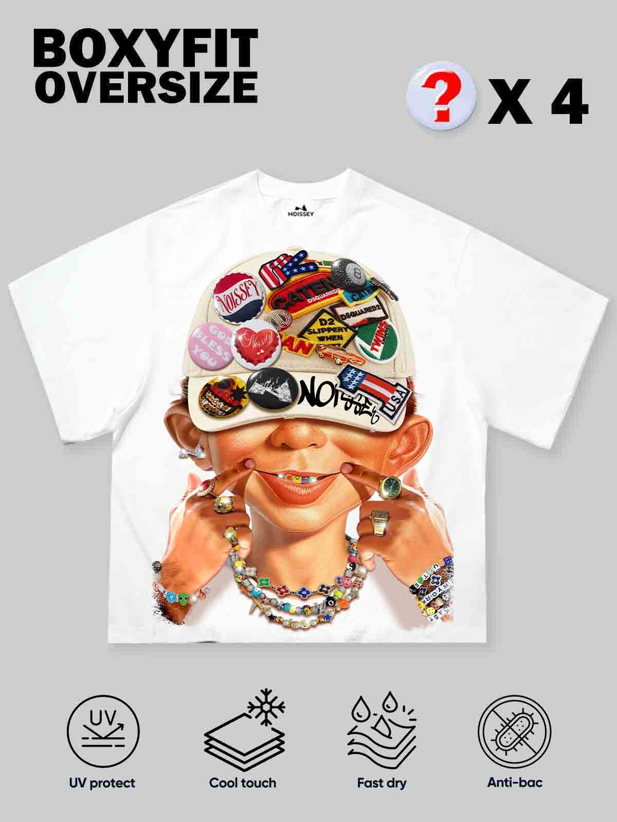 Bad Boy and His Badge Cap Print Boxy Oversized T-shirt