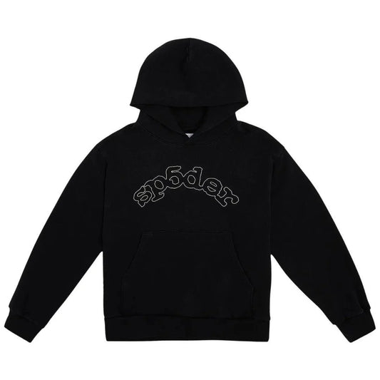Sp5der Hoodie Black Embrodery Silver