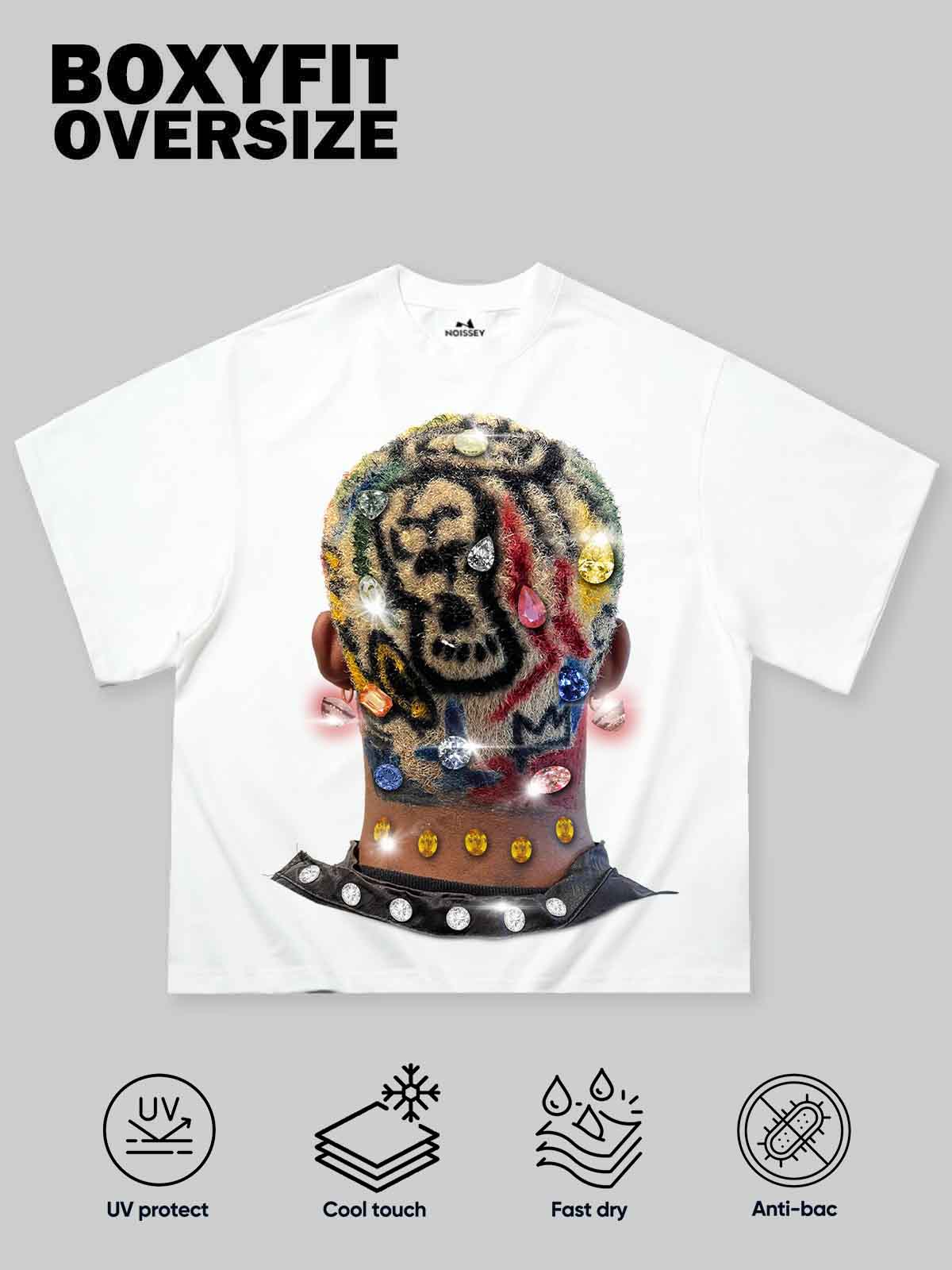 Boxy oversized T-shirt Colored Hair Diamond Print T-shirt