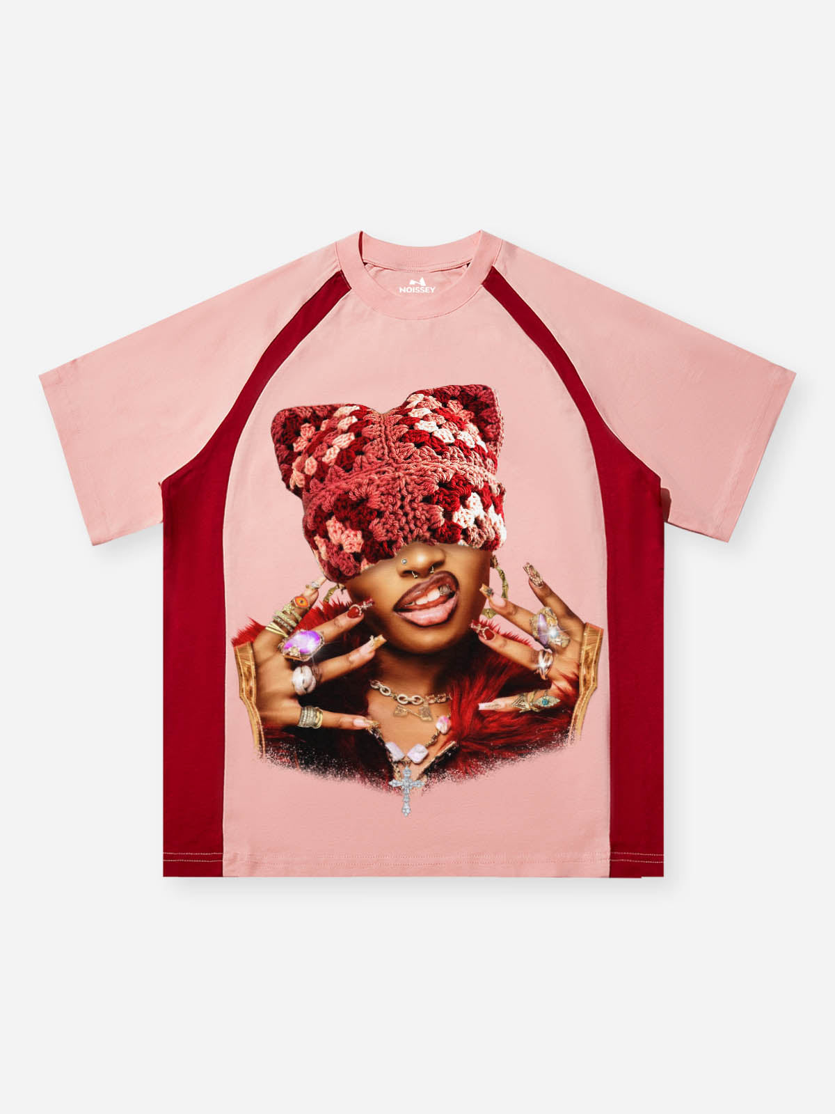 Rich Girl Cat-ear Hat Print pink Preppy T-shirt
