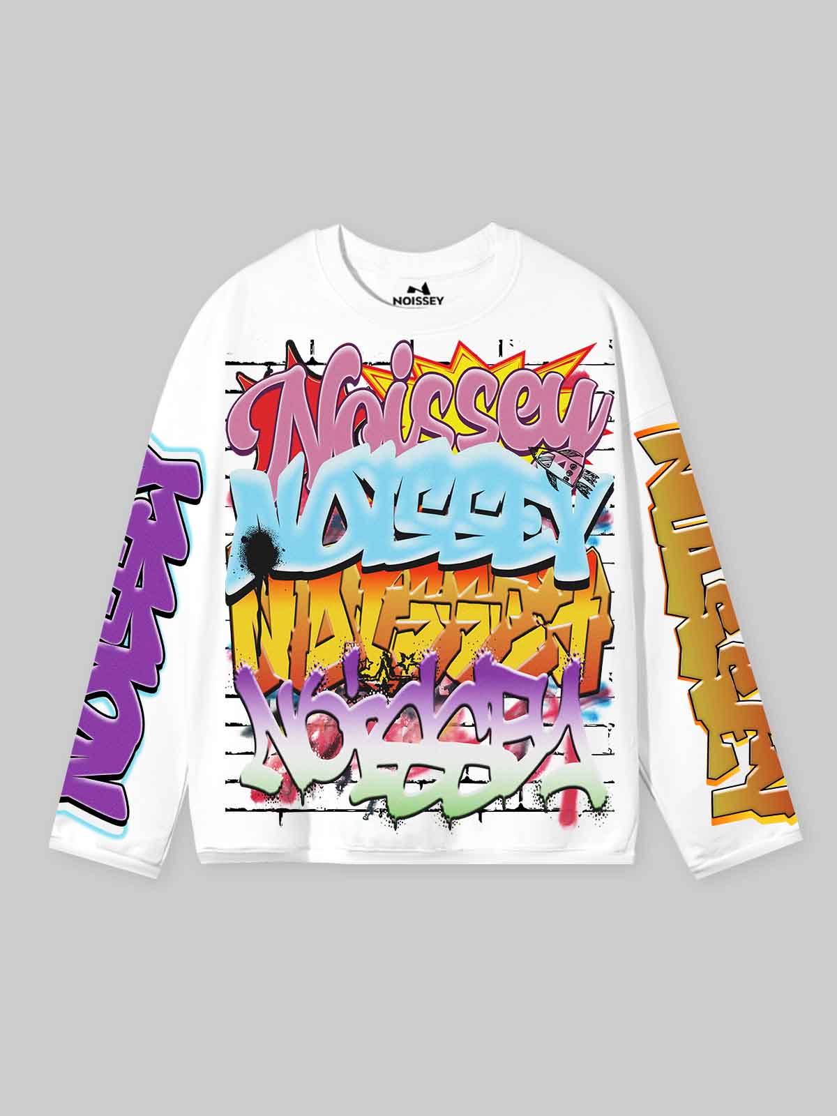 NOISSEY Multilayer Gradient Graffiti Long-Sleeve Tee - Pure White