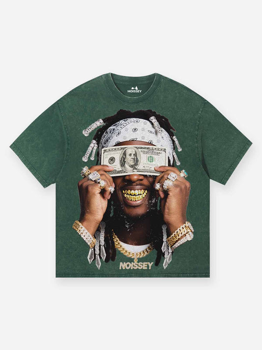 "Money Blinds the Eyes" Green Washed Print T-shirt