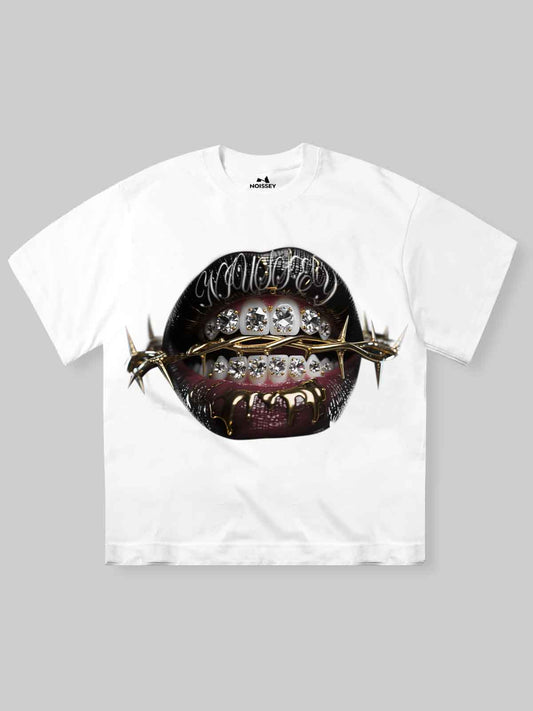 High Quality Thorn Diamond Lips Print 350g T-shirt