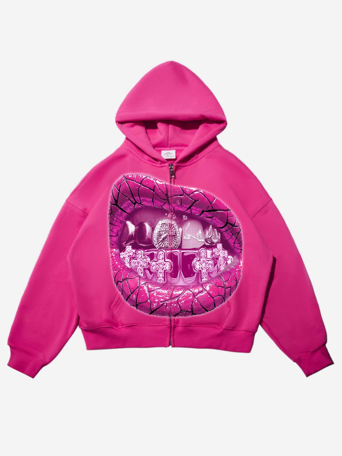 Pink Retro Sparkling Diamond Pink Grills Warm Print Hoodie
