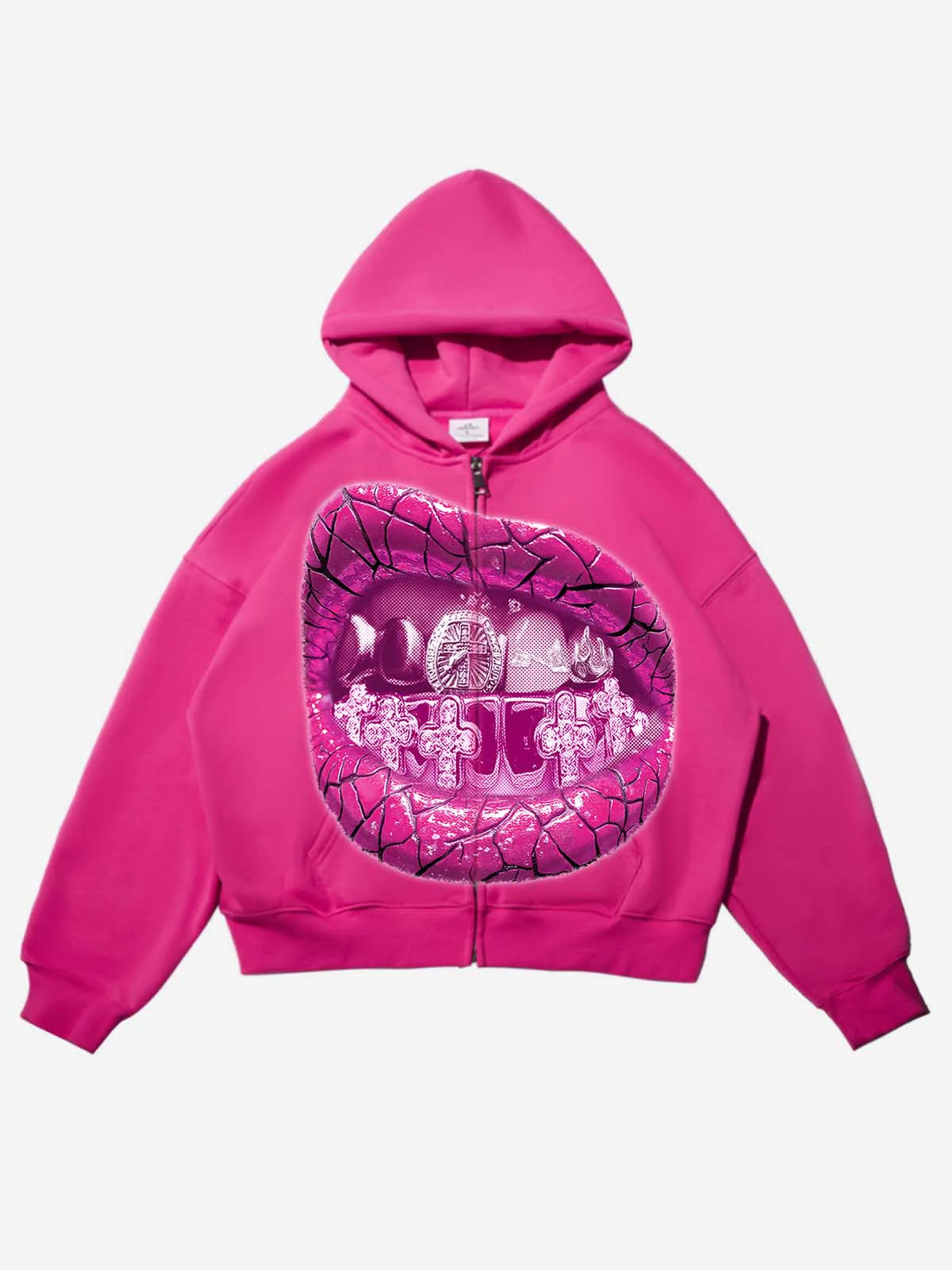 Noissey Pink Retro Sparkling Diamond Pink Grills Warm Print Hoodie