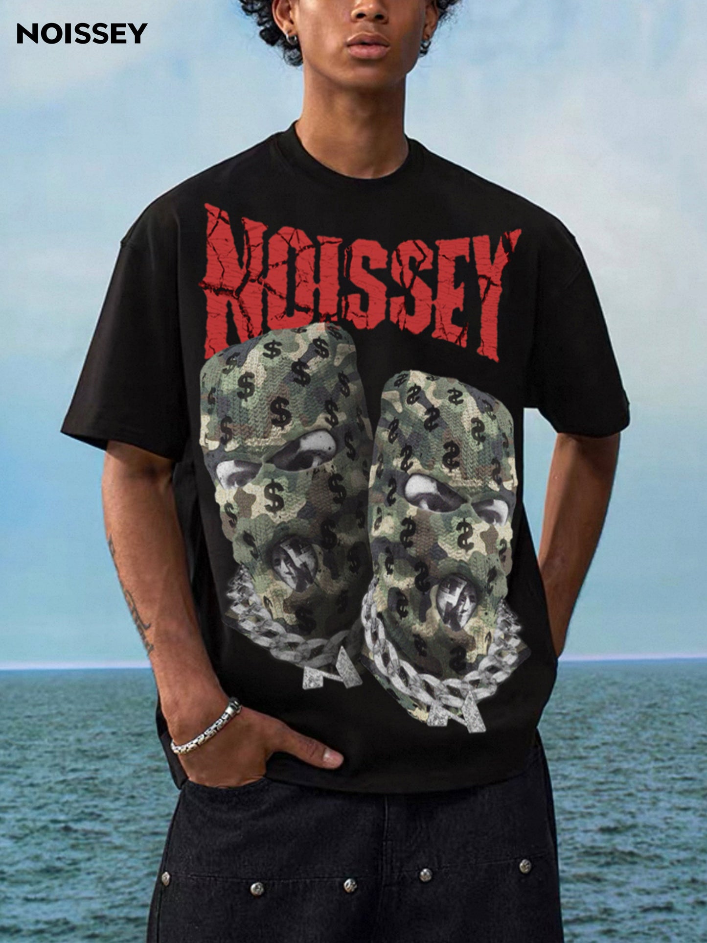 Camo Double Head Mask Print T-shirt