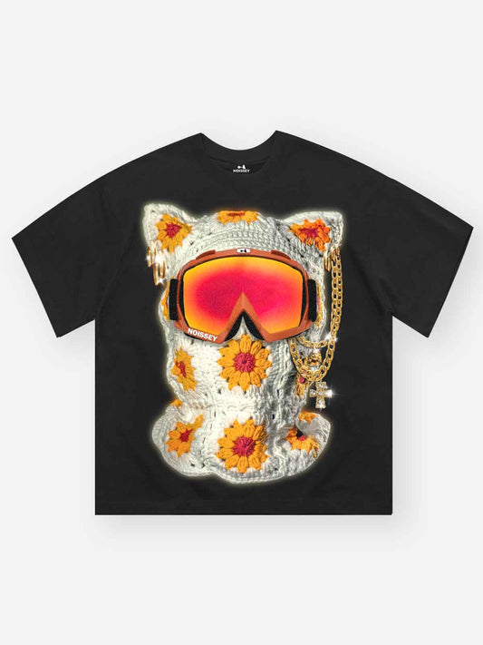 High quality "Functional Cat-ear Cap Black Print" 350g T-shirt