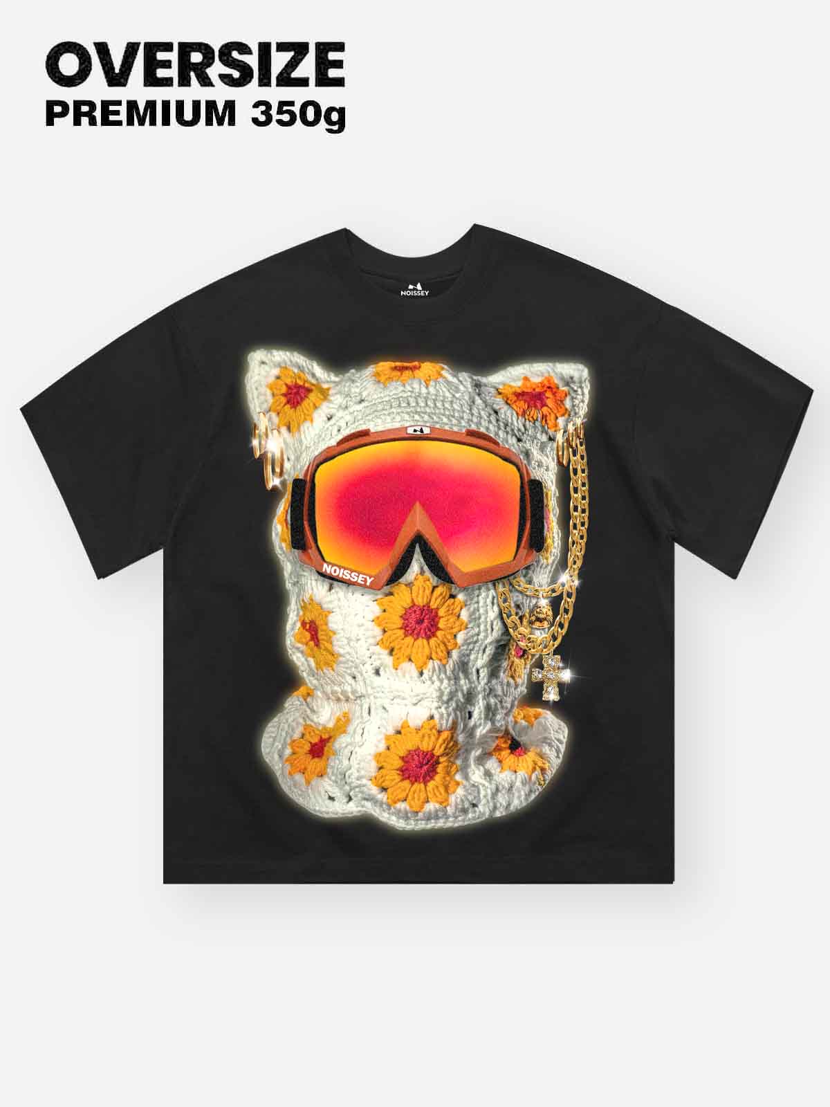 High quality "Functional Cat-ear Cap Black Print" 350g T-shirt