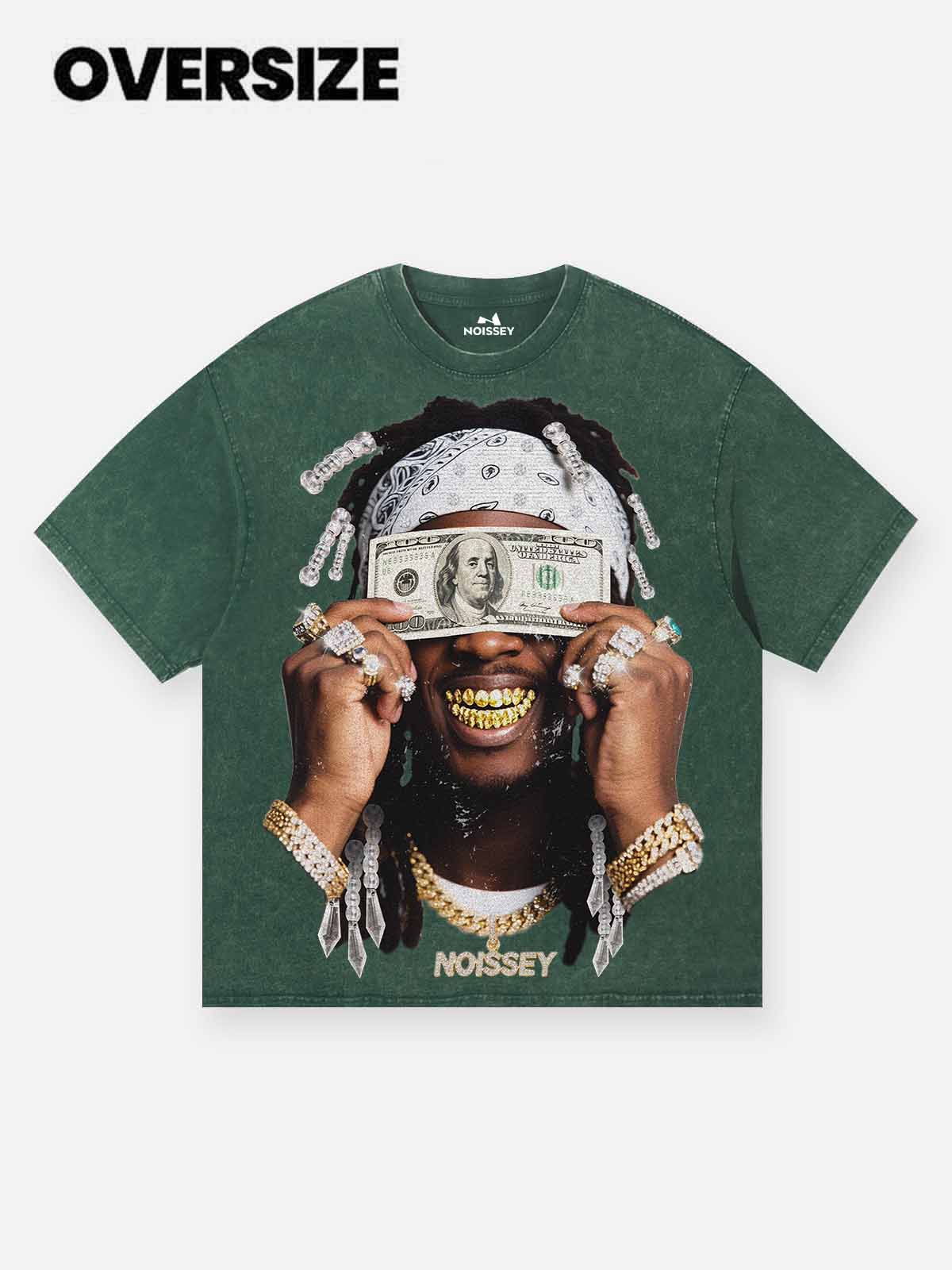 "Money Blinds the Eyes" Green Washed Print T-shirt