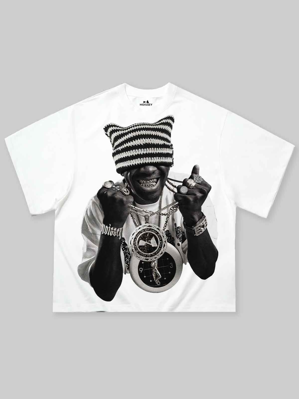 Boxy Oversized T-shirt Vintage Cat-ear Hat & Unique Rapper Print