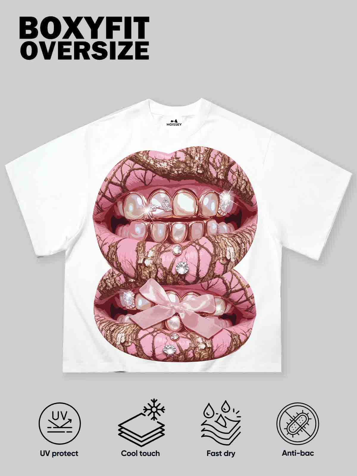 Pink Pearl Real Tree Art Grillz Print Boxy Oversized T-shirt