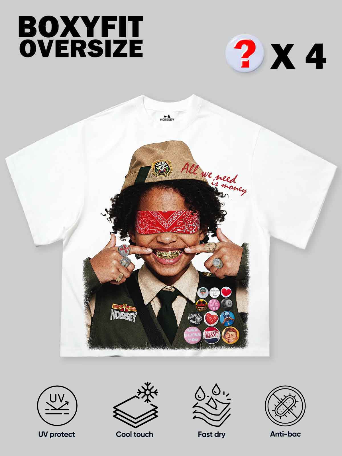 Boxy Oversized T-shirt with Scout Girl Print and DIY Badge