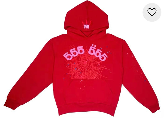 Sp5der Hoodie Red 555 pink Logo