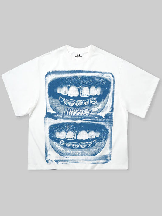 Blue Screen-Grills Print Boxy Oversized T-shirt