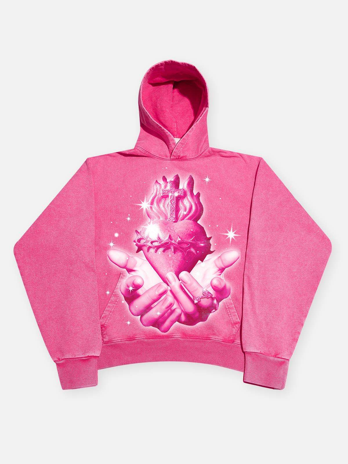 Sacred Heart Pink Washed High-Quality Hoodie