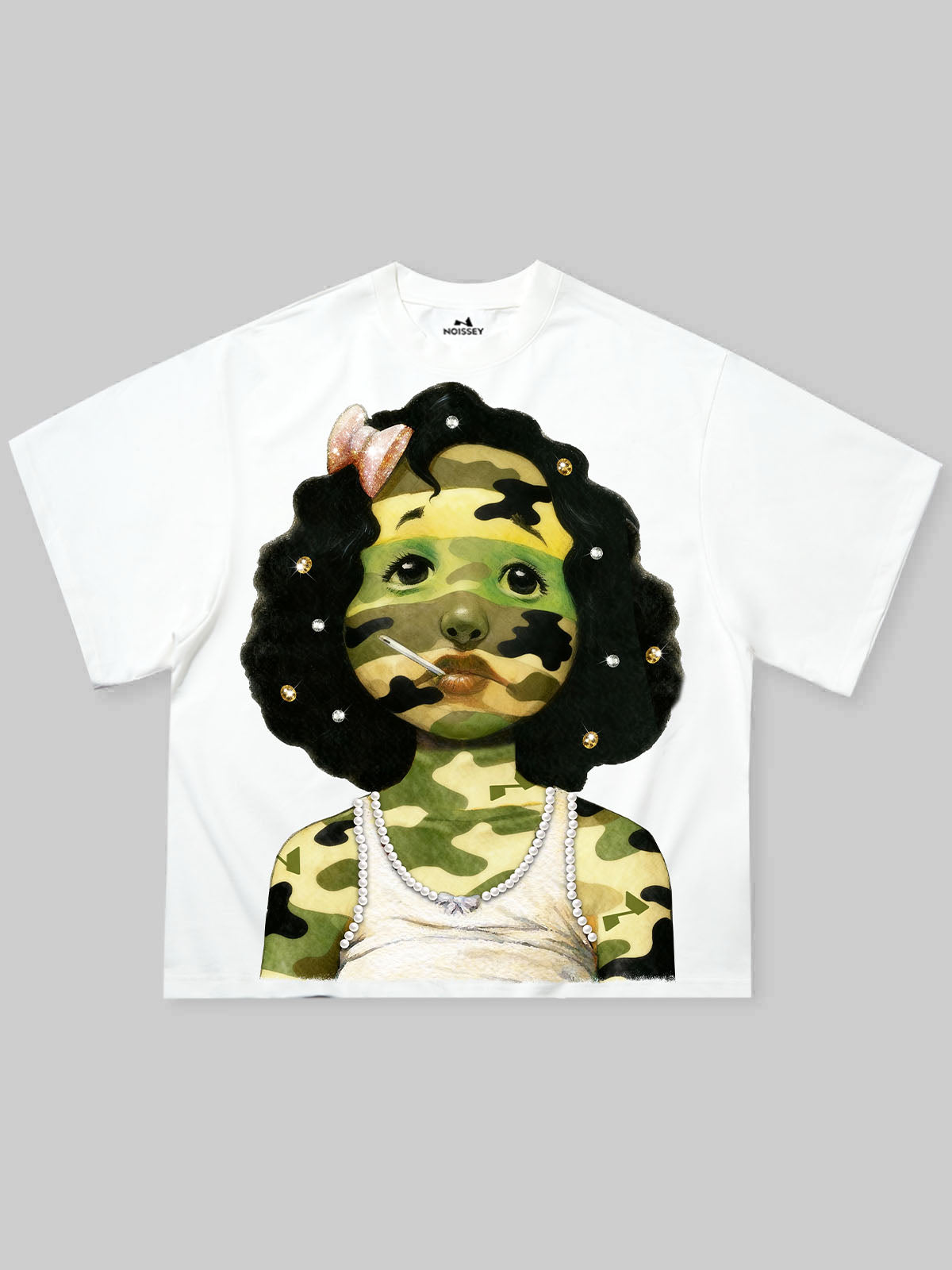 Camouflage Striped Girl Art Print Boxy Oversized T-shirt