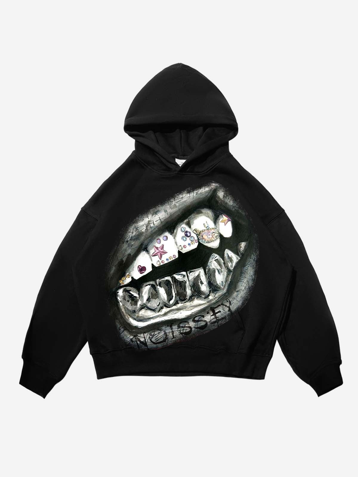 Pencil-Drawing Style Color Diamond Grills Boxy Tech Fabric Hoodie