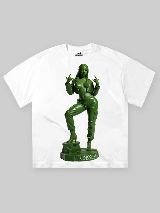 Green Toy Soldier Female Sculpture Print T-shirt