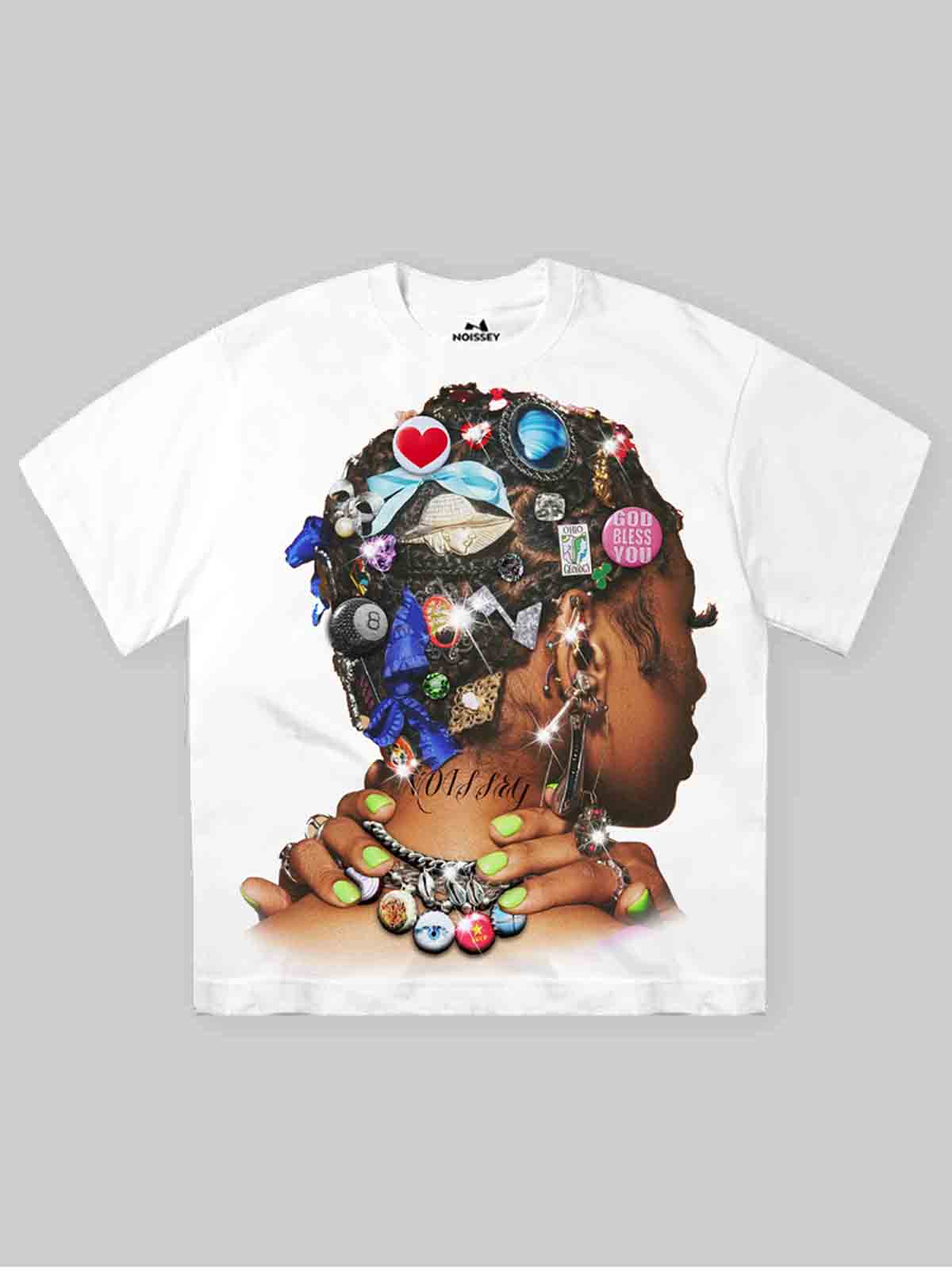 Colorful Diamond-Element Character Print T-shirt