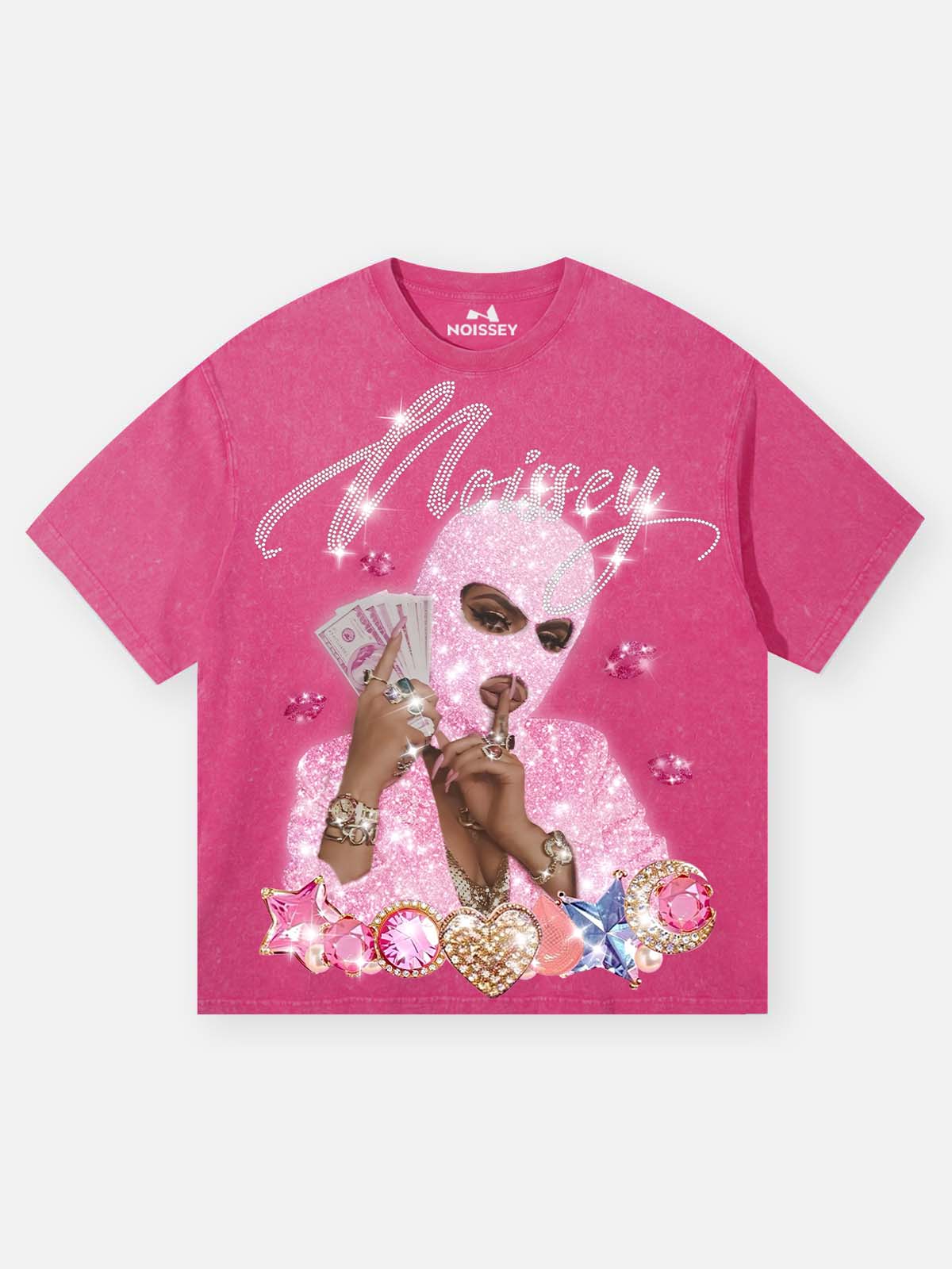 Balaclava Girl Holding Money & Power Print T-shirt
