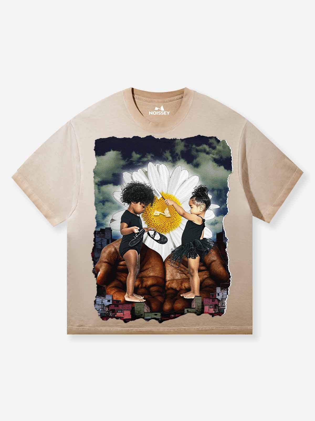 Childlike Whimsy Collage Washed Print T-Shirt