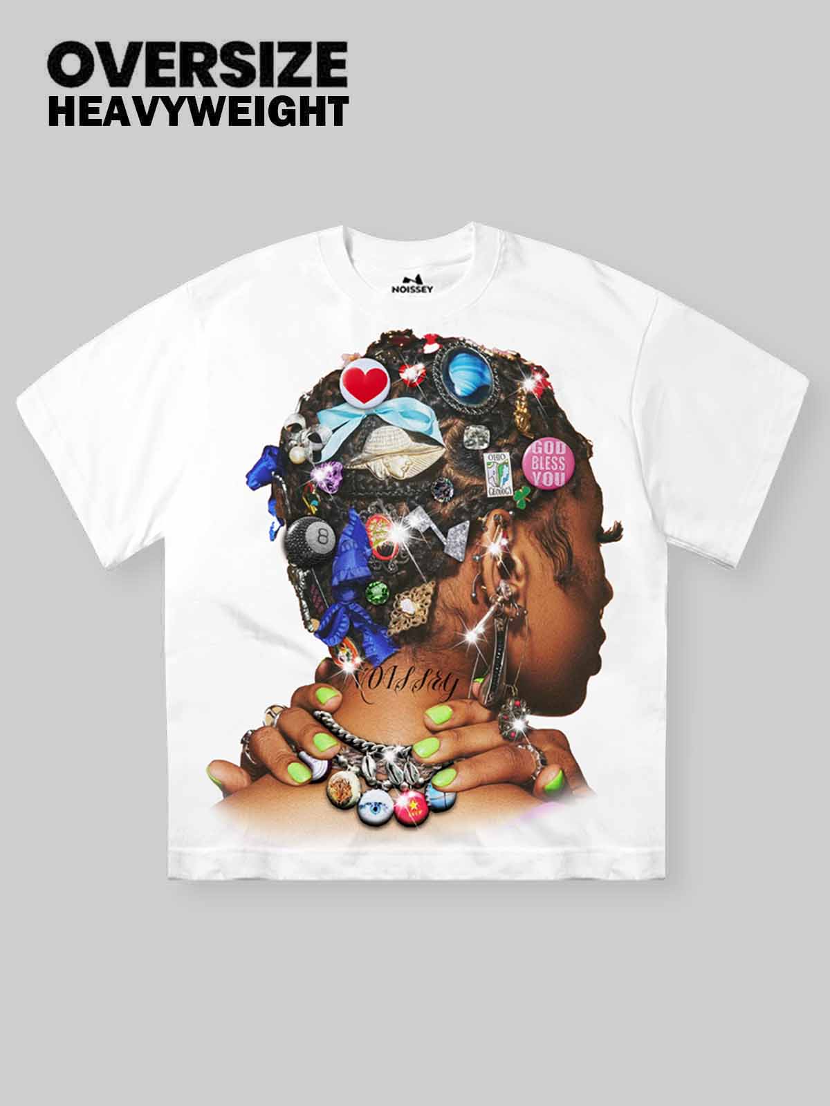 Colorful Diamond-Element Character Print T-shirt