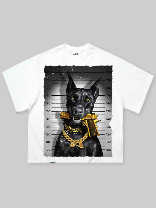 Boxy Oversized T-shirt with Doberman Prison Mugshot Print