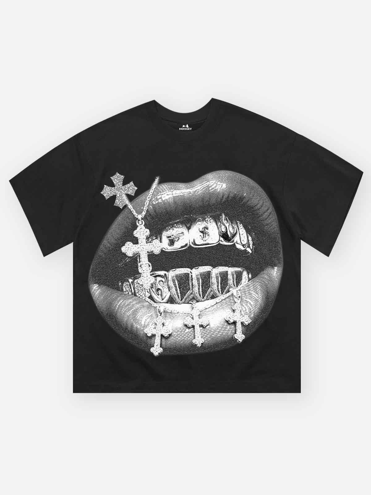 High quality Cross Vintage Grills Black Print 350g T-shirt