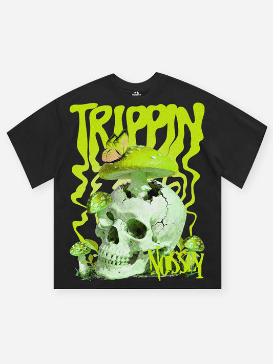 Hallucinogenic Mushroom Oversized Black & White Print T-Shirt
