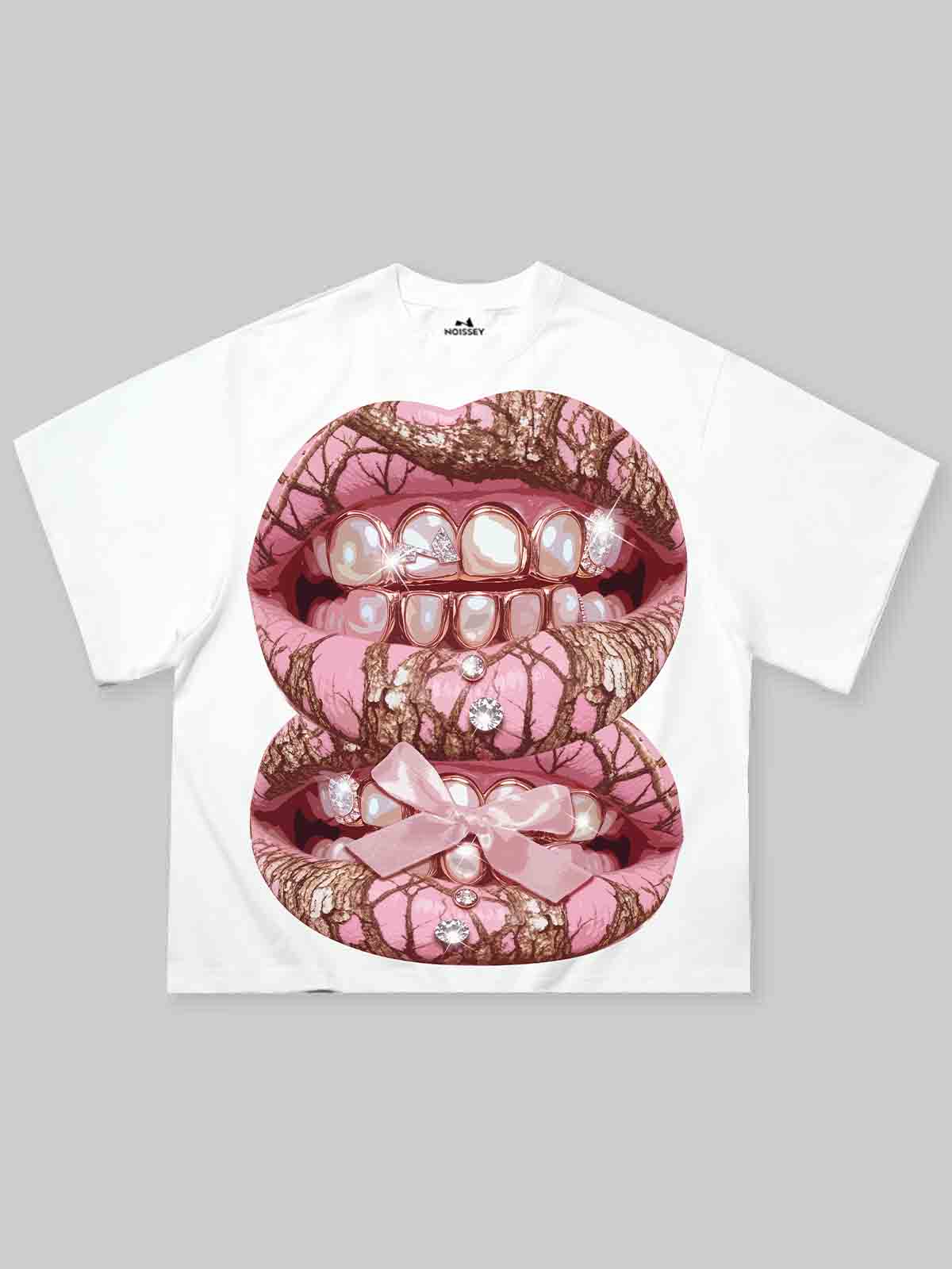 Pink Pearl Real Tree Art Grillz Print Boxy Oversized T-shirt
