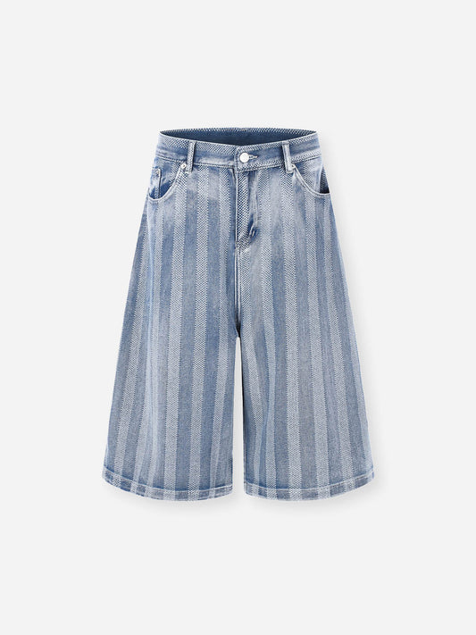 NOISSEY Vintage Washed Lightweight Denim Shorts - Wide-Leg Jorts