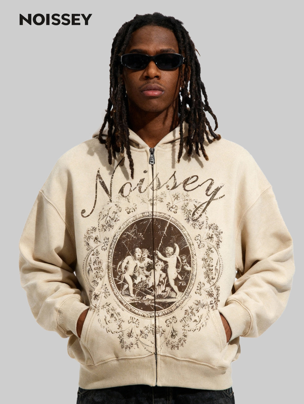 Round Mirror with Little Angel Religious Shell Print Boxy Hoodie