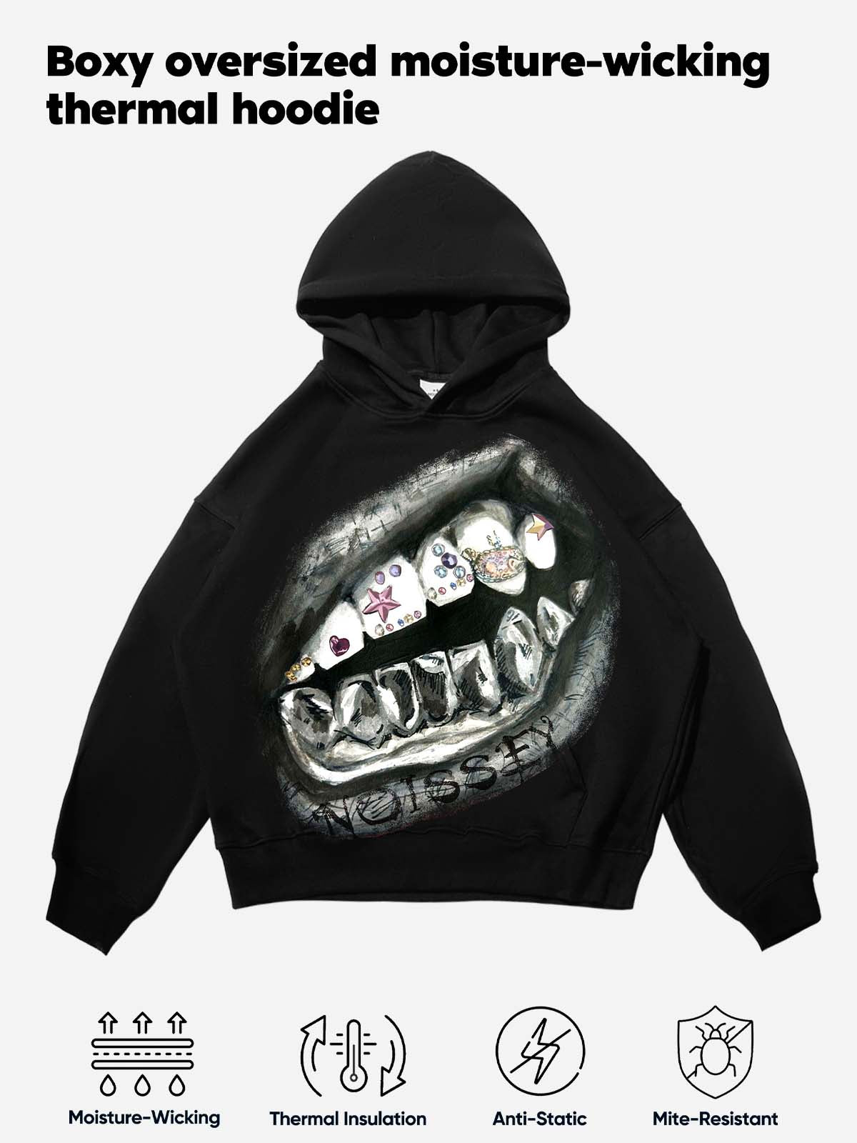 Pencil-Drawing Style Color Diamond Grills Boxy Tech Fabric Hoodie