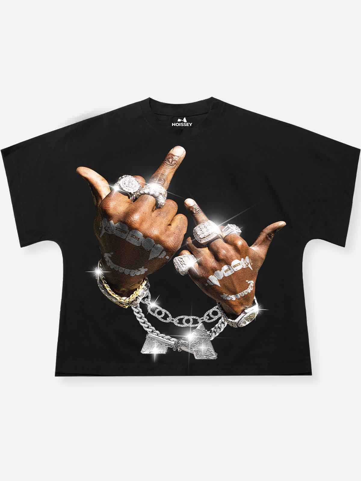 Oversized Batwing T-shirt with "Control power with Both Hands" Print