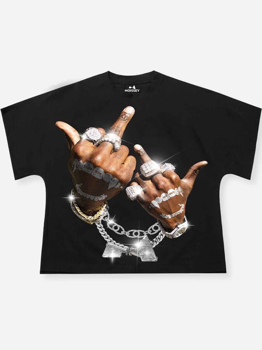 Oversized Batwing T-shirt with "Control power with Both Hands" Print